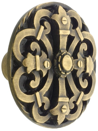 Chateau Cabinet Knob - 1 9/16 inch Diameter in Antique Brass.